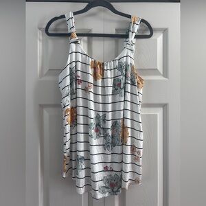 Maurices Tank Size L White Floral Stripe Knot Strap Top Flowy Spring Summer NWT